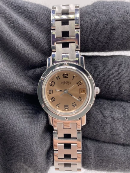 Hermes Clipper Salmon / Arabic Numerals Dial on Stainless Steel Bracelet Ref CL4.210 with Papers