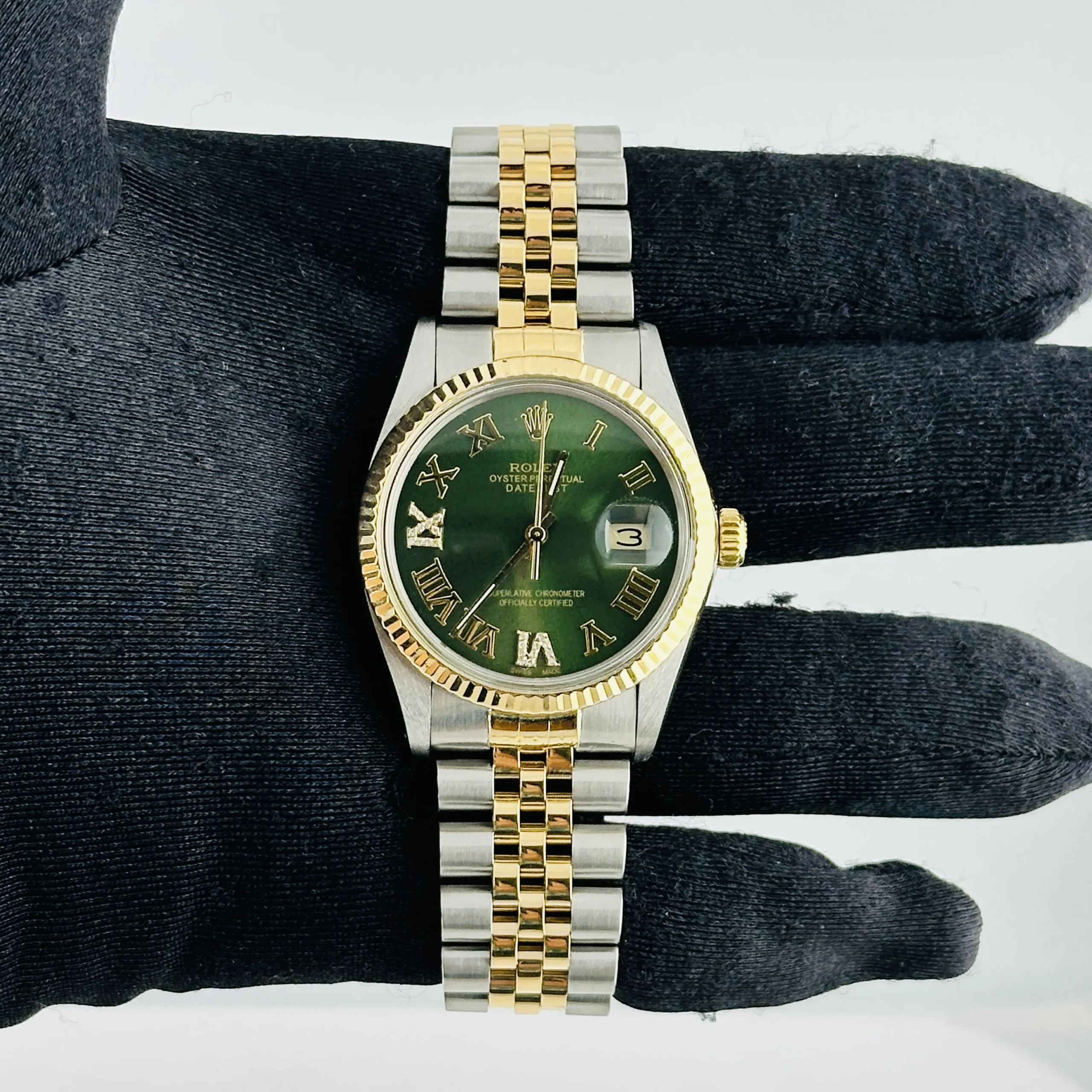 Rolex Datejust AM Green Roman 6 & 9 Diamond Dial on D-Link Jubilee Ref 16013 1 Rolex Datejust AM Green Roman 6 & 9 Diamond Dial on D-Link Jubilee Ref 16013 - Image 1