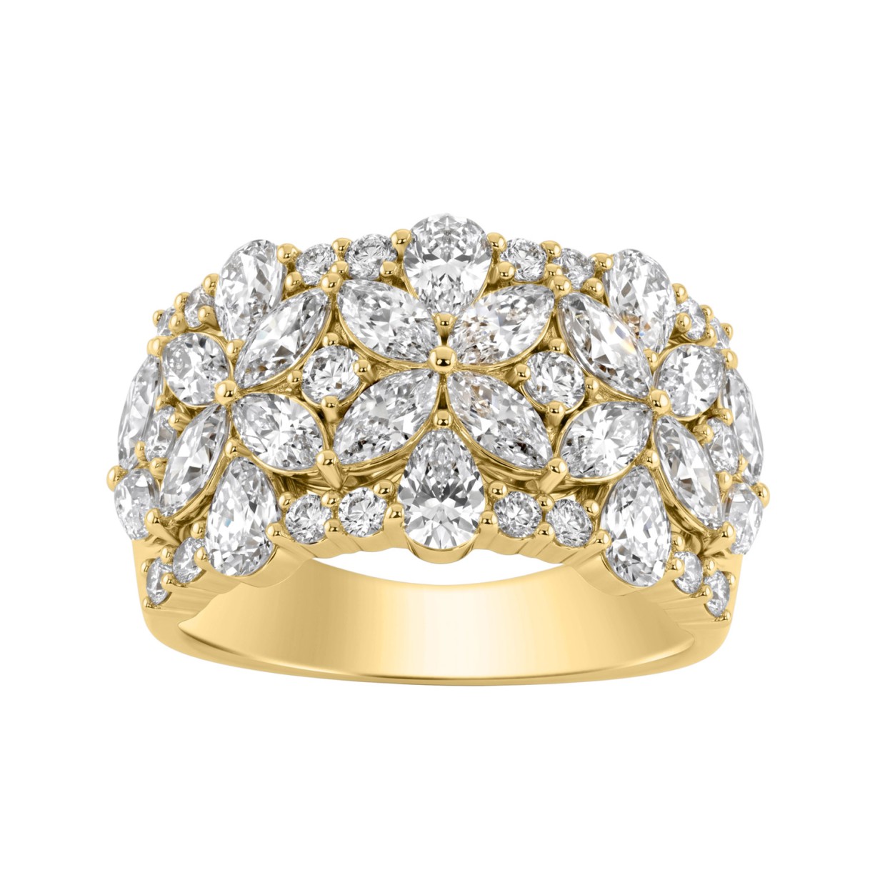 14K Yellow Gold 3.00Ct Mixed Shape Diamond Cluster Ring Round, Marquise & Pear Floral Inspired Ladies Ring (Color F-G -Clarity Vs1/Vs2) 1 14K Yellow Gold 3.00Ct Mixed Shape Diamond Cluster Ring Round, Marquise & Pear Floral Inspired Ladies Ring (Color F-G -Clarity Vs1/Vs2) - Image 1
