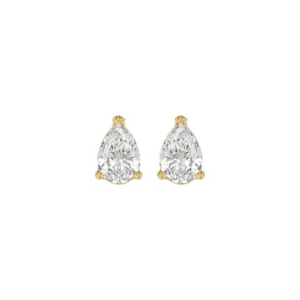 LADIES SOLITAIRE EARRINGS 1CT PEAR DIAMOND 14K YELLOW GOLD