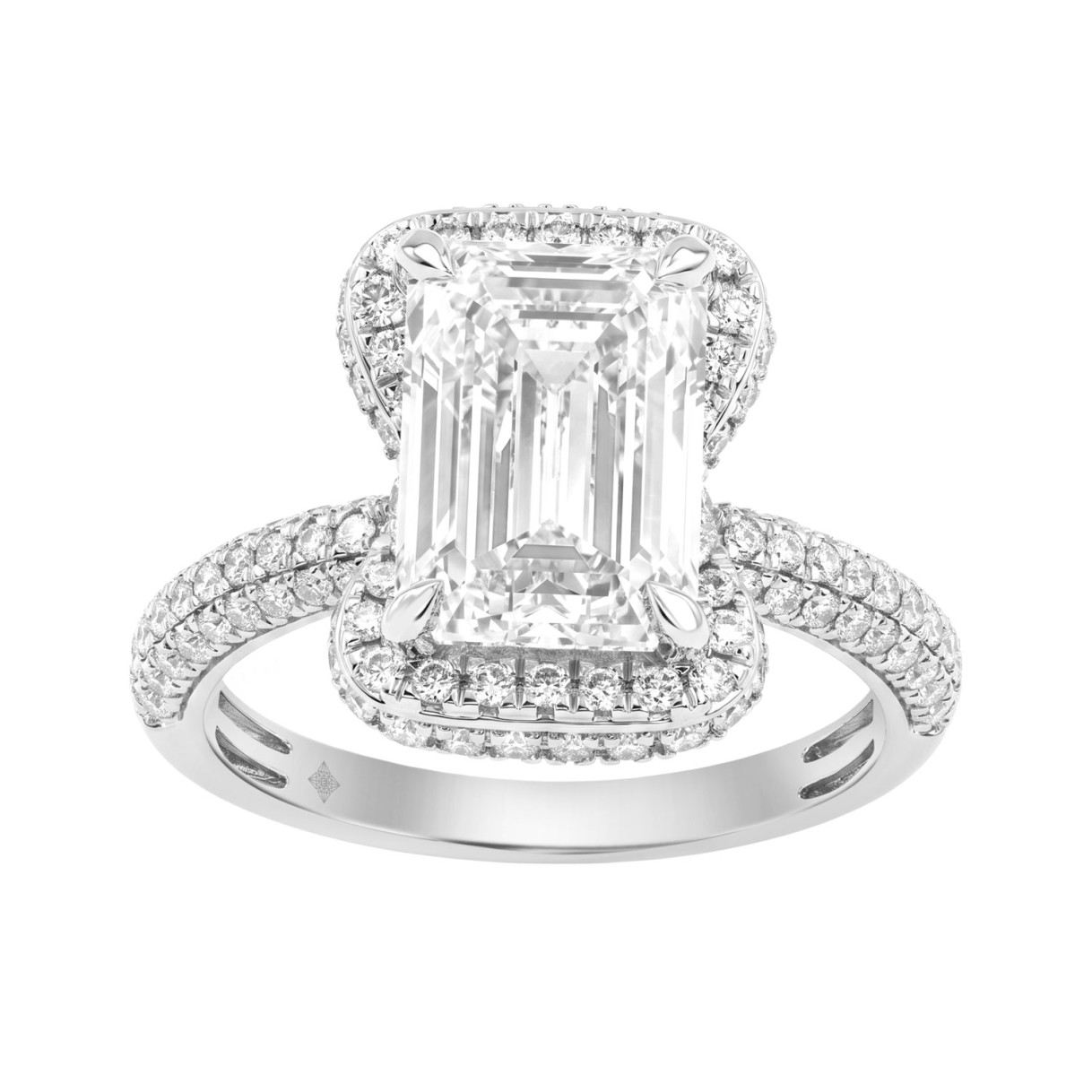 14K White Gold 4 1/2Ct Ladies Emerald Cut Halo Engagement Ring 4Ct Emerald Center Stone & Round Diamond (Color F-G -Clarity Vs1/Vs2) 1 14K White Gold 4 1/2Ct Ladies Emerald Cut Halo Engagement Ring 4Ct Emerald Center Stone & Round Diamond (Color F-G -Clarity Vs1/Vs2) - Image 1
