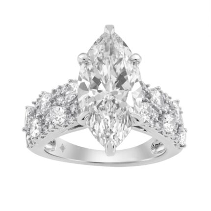 Luxury 14K White Gold Diamond Ring 6 1/4Ct Marquise Center Stone With Pear & Round Diamonds, Women Fashion Engagement Ring (Color F-G -Clarity Vs1