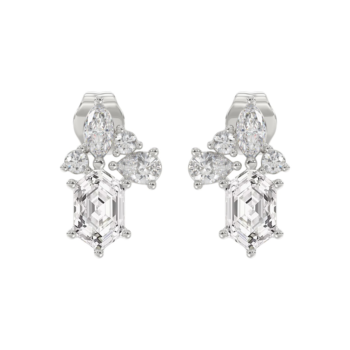 14K WHITE GOLD 1 1/2CT ROUND/MARQUISE/PEAR/HEXAGON STEP CUT LADIES EARRINGS 1 14K WHITE GOLD 1 1/2CT ROUND/MARQUISE/PEAR/HEXAGON STEP CUT LADIES EARRINGS - Image 1