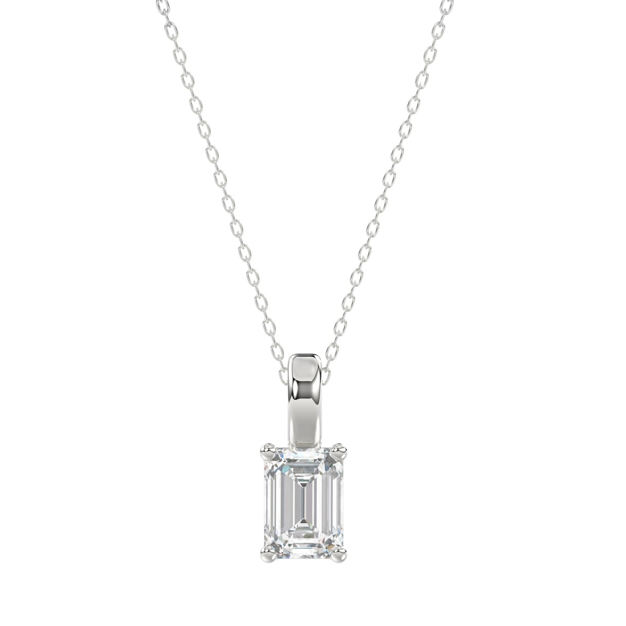 LADIES SOLITAIRE PENDANT WITH CHAIN 1CT EMERALD DIAMOND 14K WHITE GOLD 1 LADIES SOLITAIRE PENDANT WITH CHAIN 1CT EMERALD DIAMOND 14K WHITE GOLD - Image 1
