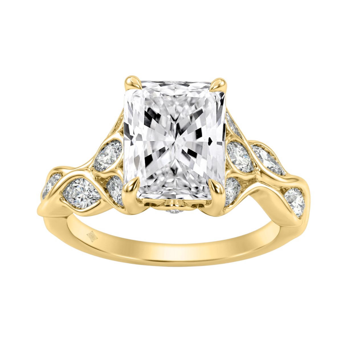 14K Yellow Gold Radiant Cut Diamond Ring 4 1/5Ct With Marquise Side Stones Ladies Engagement Ring 3Ct Radiant Center Stone (Color F-G -Clarity Vs1/Vs 1 14K Yellow Gold Radiant Cut Diamond Ring 4 1/5Ct With Marquise Side Stones Ladies Engagement Ring 3Ct Radiant Center Stone (Color F-G -Clarity Vs1/Vs - Image 1