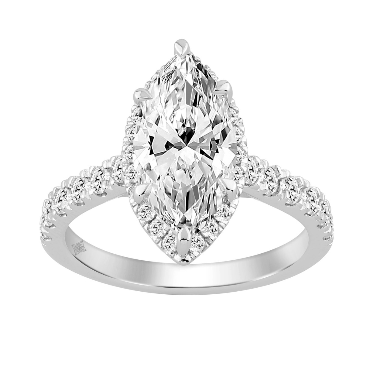 Luxury 14K White Gold 3 3/4Ct Round & Marquise Diamond Halo Ring Elegant Bridal Engagement Ring For Women 3Ct Marquise Center Stone (Color F-G -Clarit 1 Luxury 14K White Gold 3 3/4Ct Round & Marquise Diamond Halo Ring Elegant Bridal Engagement Ring For Women 3Ct Marquise Center Stone (Color F-G -Clarit - Image 1