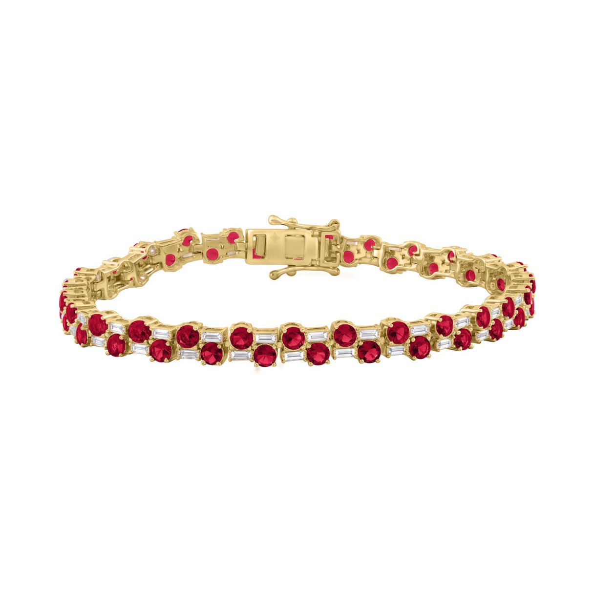 14K YELLOW GOLD 9.00CT BAGUETTE/ROUND RUBY DIAMOND LADIES BRACELET (ROUND RUBY 7 3/4CT) 1 14K YELLOW GOLD 9.00CT BAGUETTE/ROUND RUBY DIAMOND LADIES BRACELET (ROUND RUBY 7 3/4CT) - Image 1