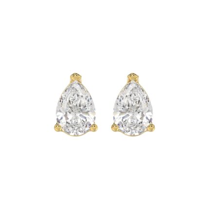 LADIES SOLITAIRE EARRINGS 3CT PEAR DIAMOND 14K YELLOW GOLD