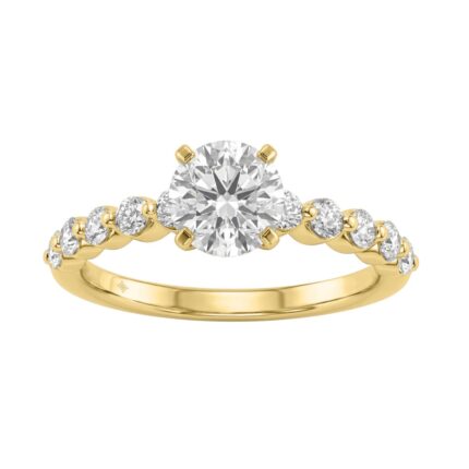 14K Yellow Gold 1 1/2Ct Round Cut Lab-Grown Diamond Engagement Ring Elegant Ladies Ring 1Ct Round Center Stone (Color F-G -Clarity Vs1/Vs2)