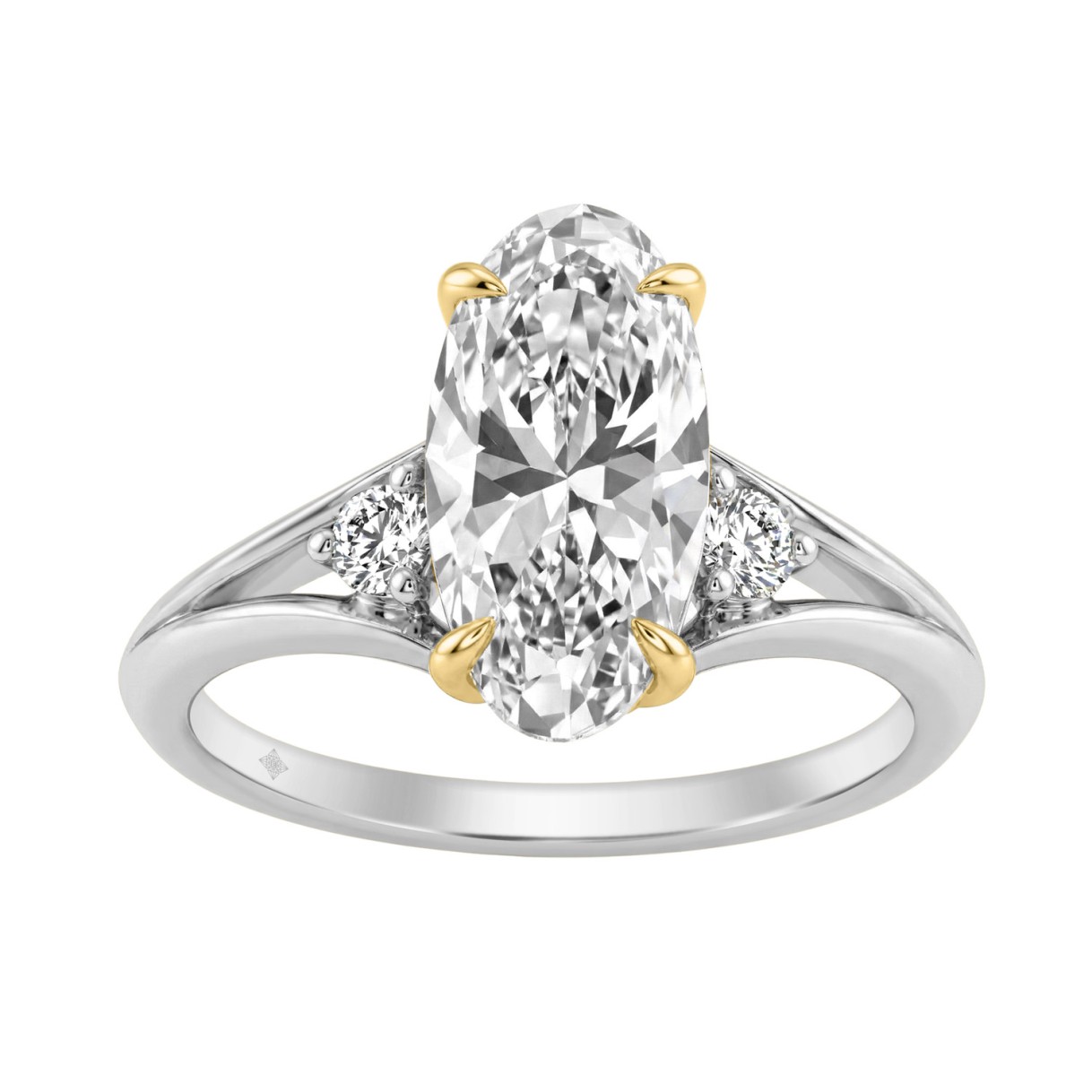 Elegance14K White/Yellow Gold Diamond Engagement Ring 2 1/4Ct Elongated Oval Center With Round Side Stones, Women Ring 2Ct Oval Center Stone (Color F- 1 Elegance14K White/Yellow Gold Diamond Engagement Ring 2 1/4Ct Elongated Oval Center With Round Side Stones, Women Ring 2Ct Oval Center Stone (Color F- - Image 1