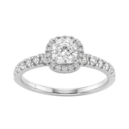 Ladies 14K White Gold Engagement Ring With 1 1/4Ct Round & Cushion Lab-Grown Diamonds Fine Jewelry 3/4Ct Cushion Center Stone (Color F-G -Clarity Vs1/