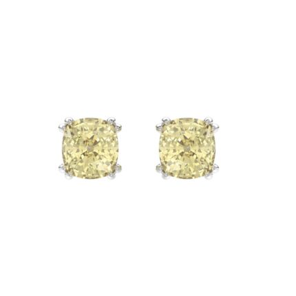 14K WHITE GOLD 2.00CT CUSHION YELLOW DIAMOND LADIES EARRINGS