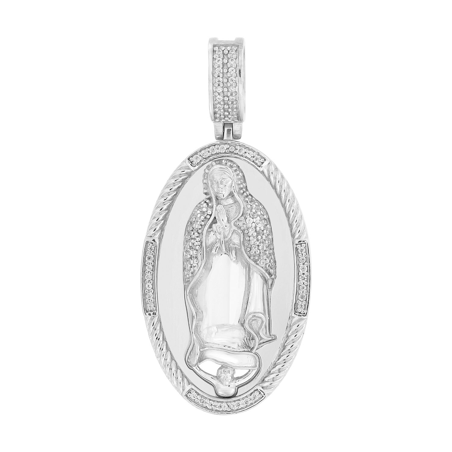 0.25CT Round Diamond Blessed Mother Pendant For Men In Sterling Silver Mary Charm Pendant 1 0.25CT Round Diamond Blessed Mother Pendant For Men In Sterling Silver Mary Charm Pendant - Image 1