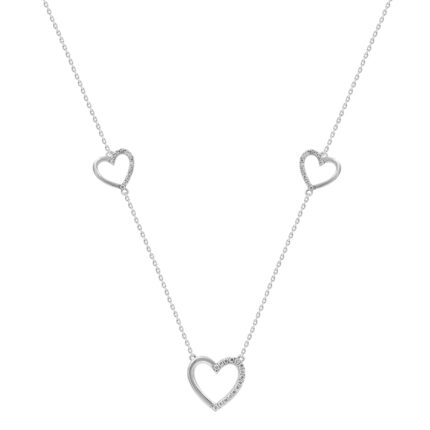 Ladies Triple Heart Diamond Necklace 10K White Gold 0.20CT Round Diamond