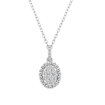 Sterling Silver Ladies 0.10CT Round Diamond Cluster Fashion Pendant With Chain