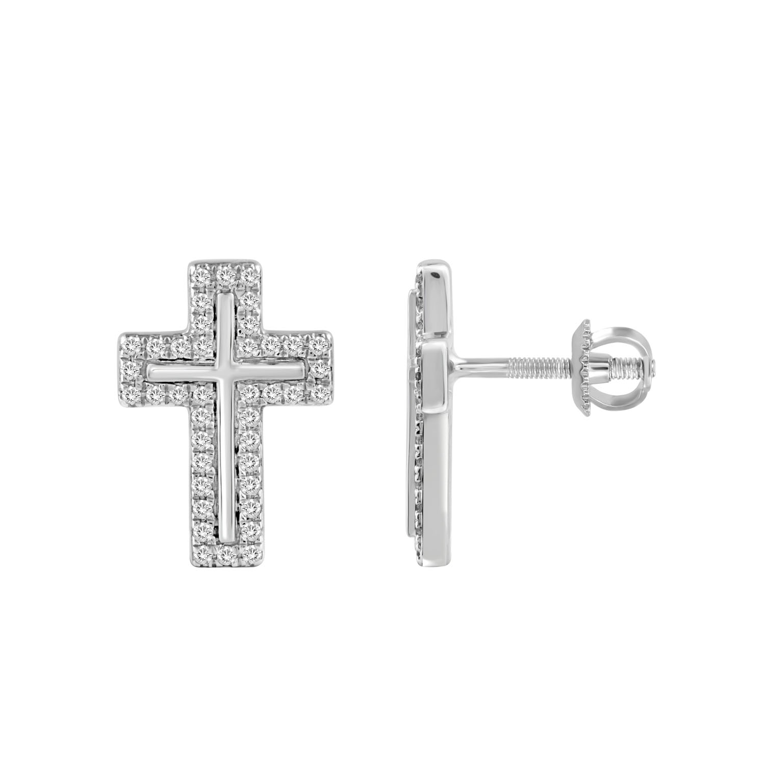 Sterling Silver Ladies Cross Design Diamond Earrings 0.25CT Round Diamond 1 Sterling Silver Ladies Cross Design Diamond Earrings 0.25CT Round Diamond - Image 1