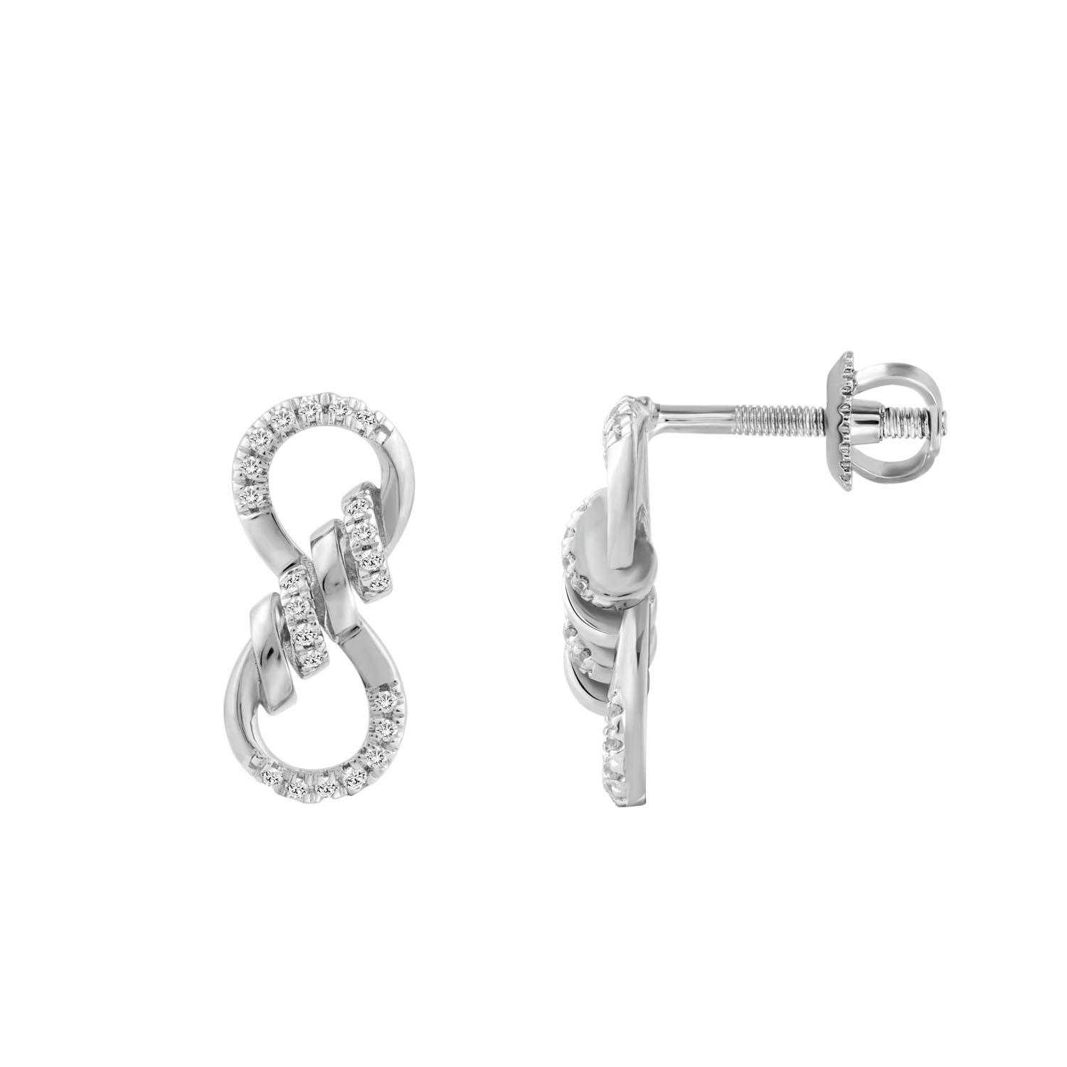 Sterling Silver Ladies 0.16CT Round Diamond Tangled Infinity Fashion Earring 1 Sterling Silver Ladies 0.16CT Round Diamond Tangled Infinity Fashion Earring - Image 1
