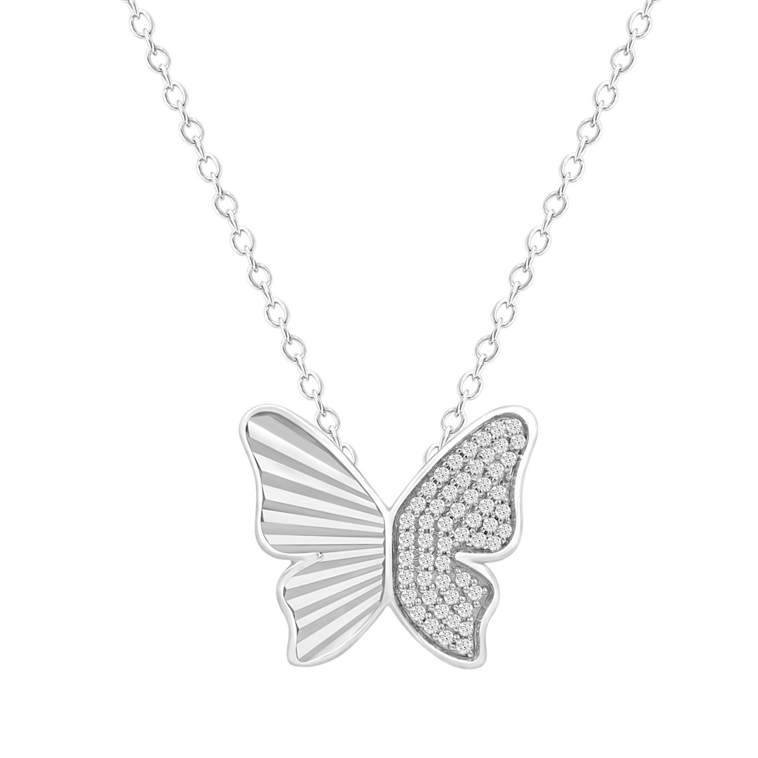 0.16CT Round Diamond Butterfly Necklace For Women In Sterling Silver Fashion Jewelry 1 0.16CT Round Diamond Butterfly Necklace For Women In Sterling Silver Fashion Jewelry - Image 1
