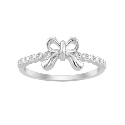Sterling Silver Ladies 0.10CT Round Diamond Bow Design Engagement Ring Elegant Romantic Jewelry Gift