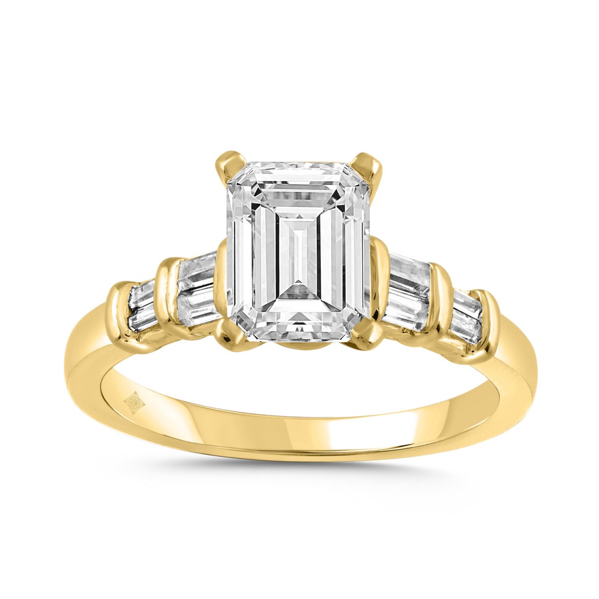LADIES RING 2 1/4CT BAGUETTE/EMERALD DIAMOND 14K YELLOW GOLD (CENTER STONE EMERALD DIAMOND 2.00CT ) 1 LADIES RING 2 1/4CT BAGUETTE/EMERALD DIAMOND 14K YELLOW GOLD (CENTER STONE EMERALD DIAMOND 2.00CT ) - Image 1