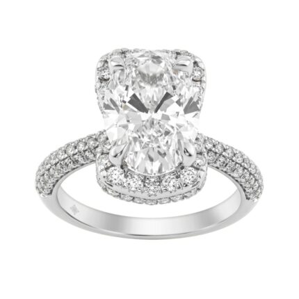14K White Gold 4 1/2Ct Ladies Oval Cut Halo Engagement Ring 4Ct Oval Center Stone & Round Diamond (Color F-G -Clarity Vs1/Vs2)
