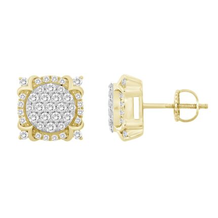 LADIES STUD EARRINGS 1.00CT ROUND DIAMOND 10K YELLOW GOLD