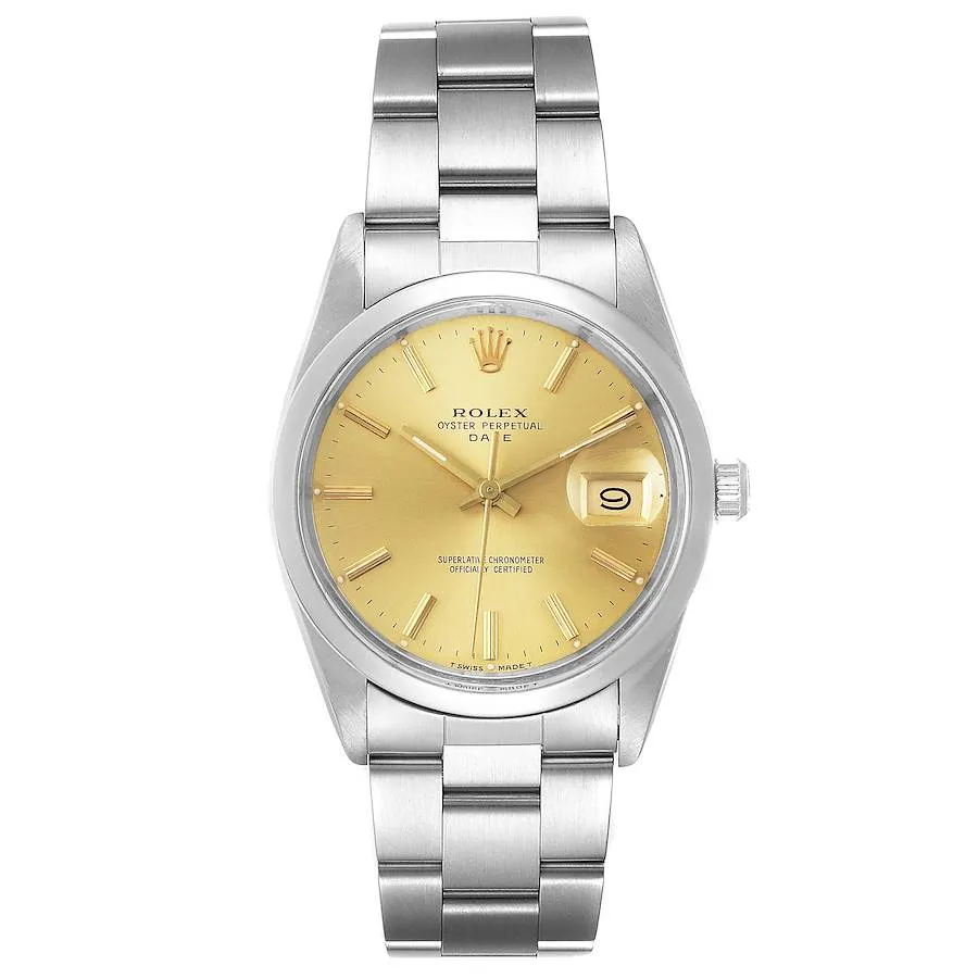 Rolex Oyster Perpetual Date Champagne Dial on Oyster Bracelet Ref 15000 with Papers 1988 1 Rolex Oyster Perpetual Date Champagne Dial on Oyster Bracelet Ref 15000 with Papers 1988 - Image 1