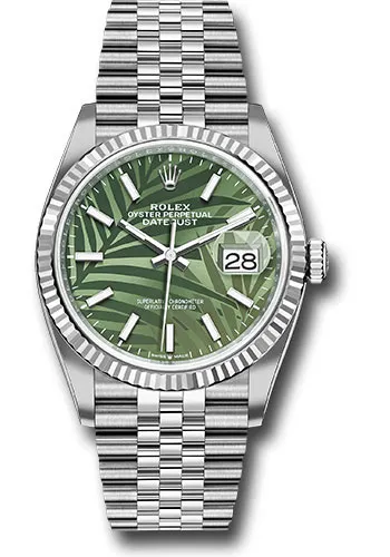 Rolex Datejust Olive Green Palm Motif Dial on Jubilee Ref 126234 with New Style Card (green) 2021