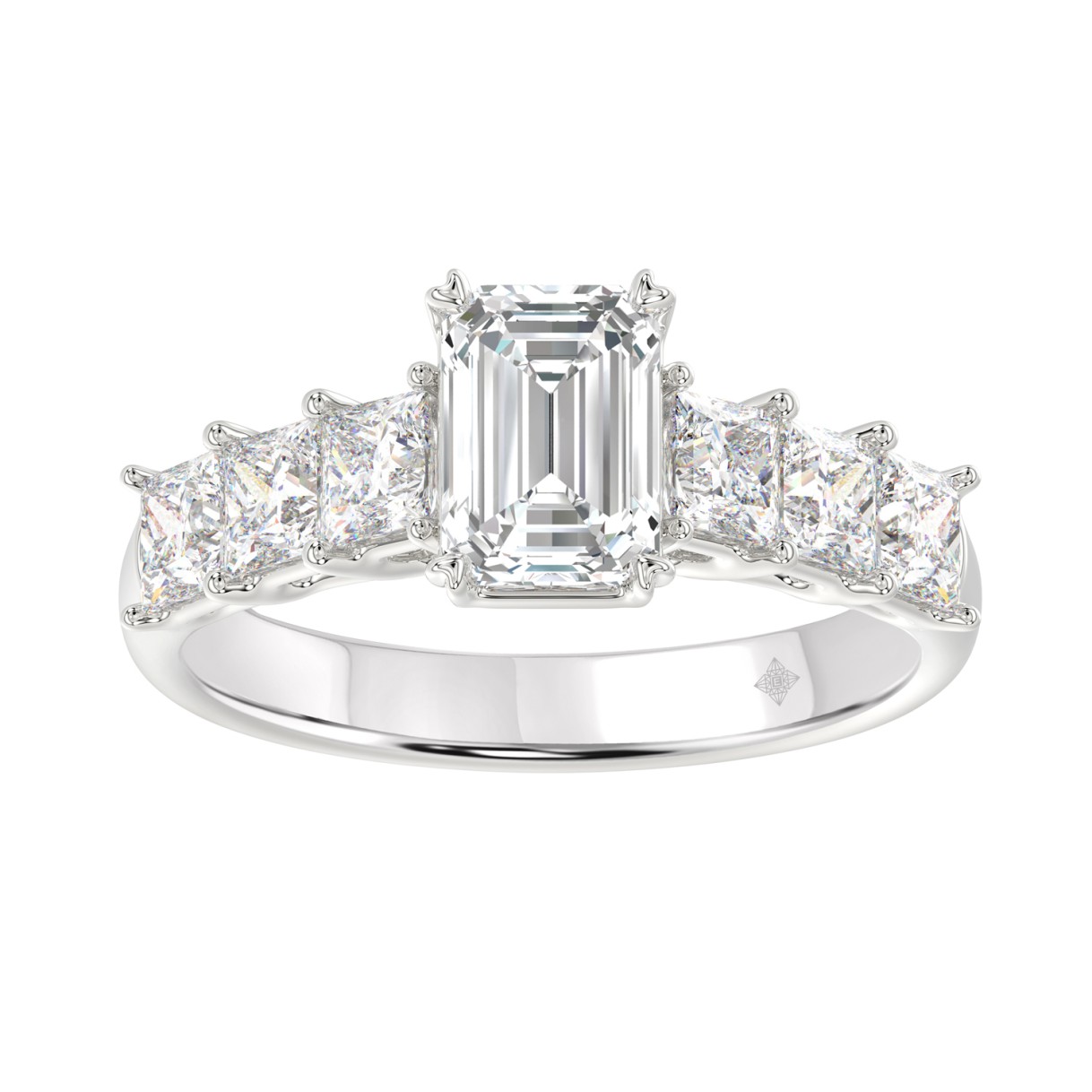 LADIES RING 3CT PRINCESS/EMERALD DIAMOND 14K WHITE GOLD (CENTER STONE EMERALD DIAMOND 1 1/2CT ) 1 LADIES RING 3CT PRINCESS/EMERALD DIAMOND 14K WHITE GOLD (CENTER STONE EMERALD DIAMOND 1 1/2CT ) - Image 1