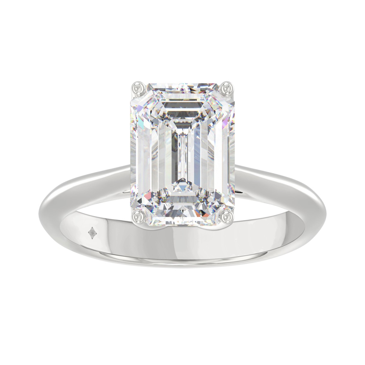 LADIES SOLITAIRE RING 4CT EMERALD DIAMOND 14K WHITE GOLD 1 LADIES SOLITAIRE RING 4CT EMERALD DIAMOND 14K WHITE GOLD - Image 1