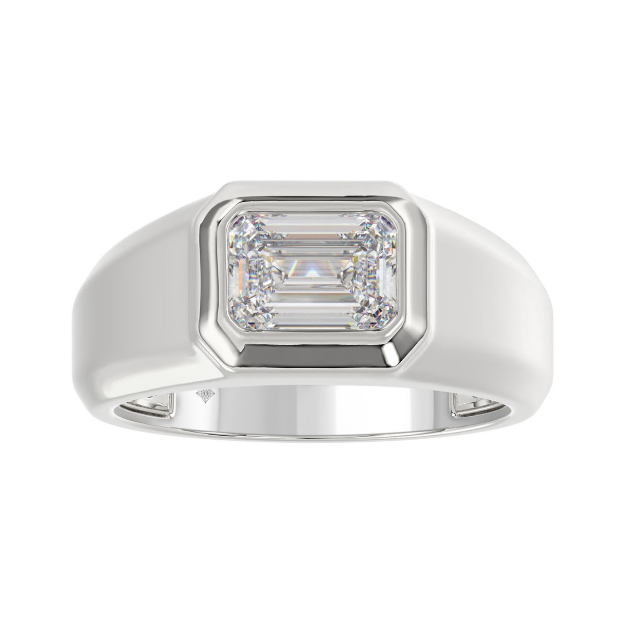 MEN'S RING 2CT EMERALD DIAMOND 14K WHITE GOLD (CENTER STONE EMERALD DIAMOND 2CT ) 1 MEN'S RING 2CT EMERALD DIAMOND 14K WHITE GOLD (CENTER STONE EMERALD DIAMOND 2CT ) - Image 1