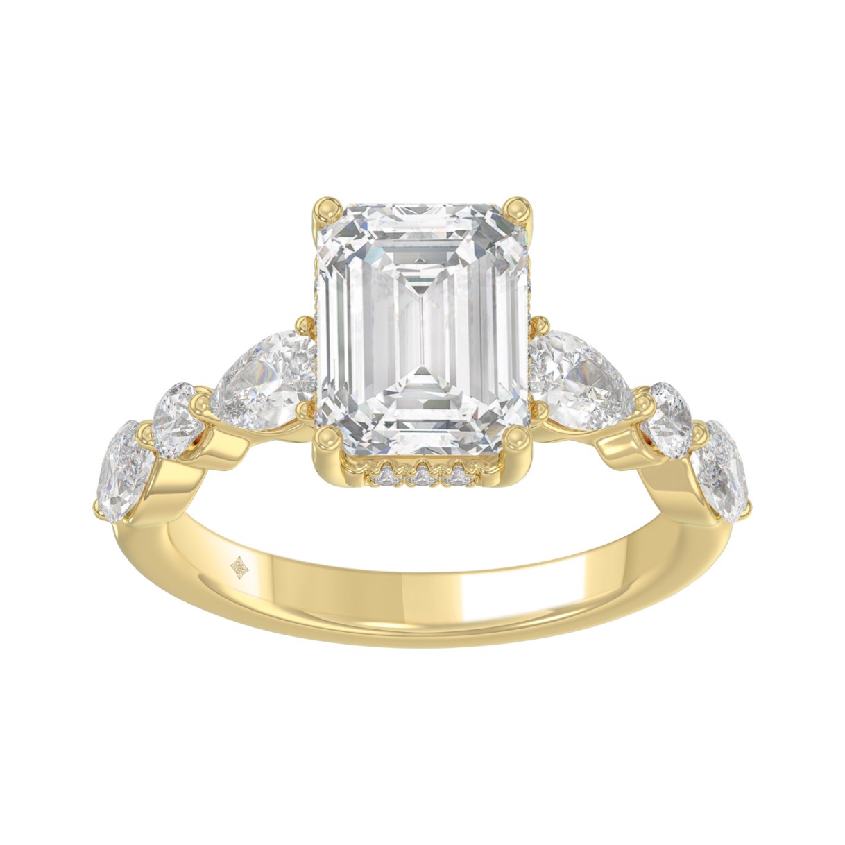 14K Yellow Gold Emerald Cut Diamond Classic Bridal Ring for Ladies 4.00CT with Pear Round & Marquise Diamond 3.00CT Emerald Center stone (Color F- 1 14K Yellow Gold Emerald Cut Diamond Classic Bridal Ring for Ladies 4.00CT with Pear Round & Marquise Diamond 3.00CT Emerald Center stone (Color F- - Image 1