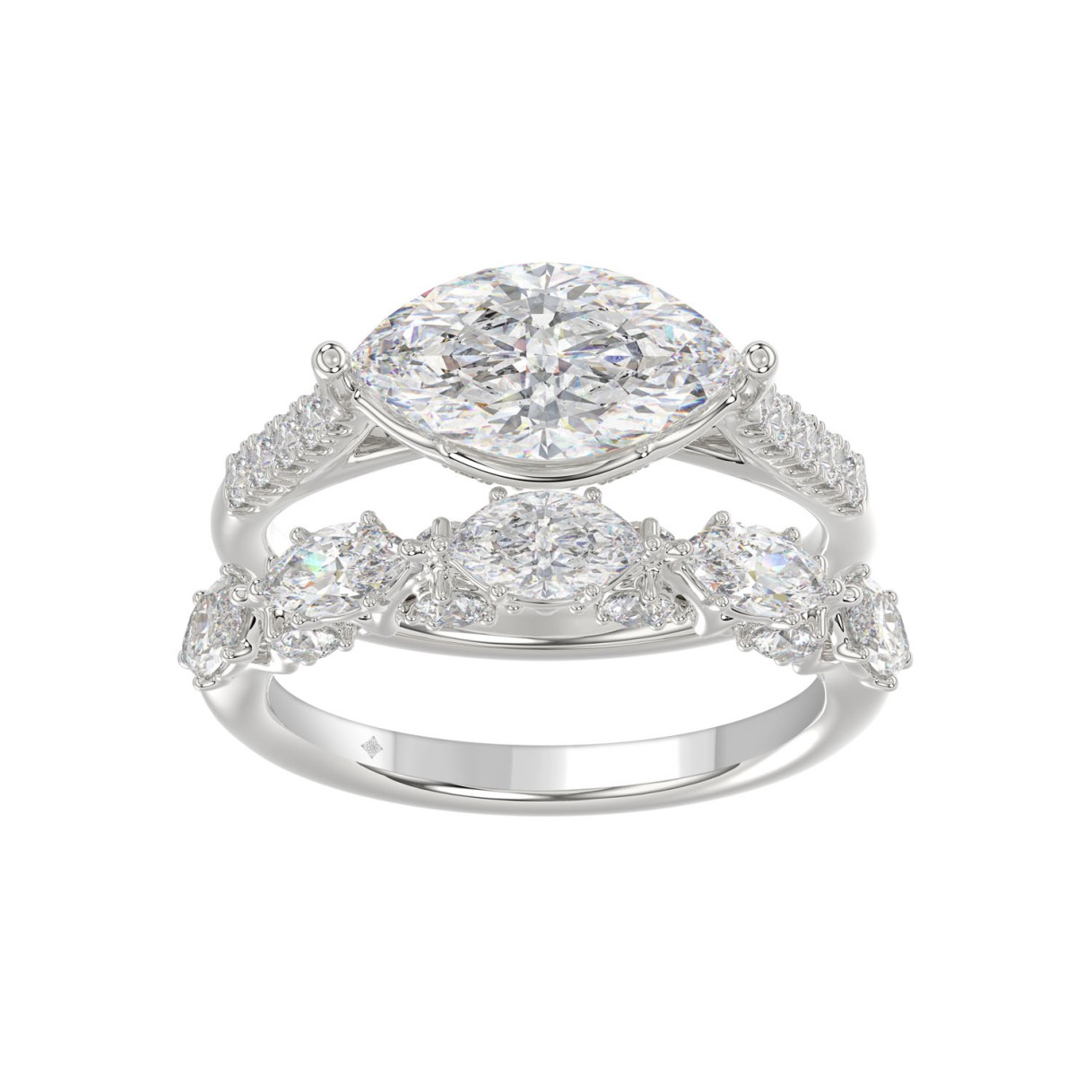 14K WHITE GOLD 3 1/2CT ROUND/MARQUISE DIAMOND LADIES BRIDAL SET (CENTER STONE MARQUISE DIAMOND 2.00CT) 1 14K WHITE GOLD 3 1/2CT ROUND/MARQUISE DIAMOND LADIES BRIDAL SET (CENTER STONE MARQUISE DIAMOND 2.00CT) - Image 1