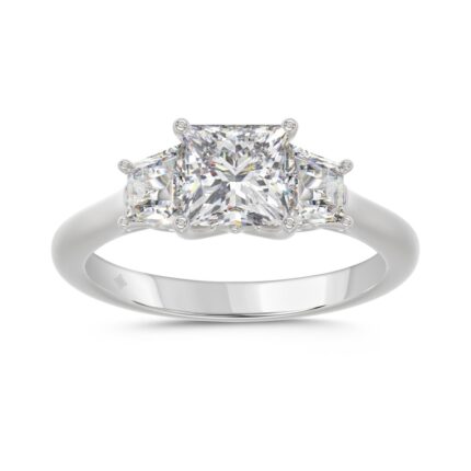 14K WHITE GOLD 1 3/4CT PRINCESS/TRAPEZOID DIAMOND LADIES RING (CENTER STONE PRINCESS DIAMOND 1 1/4CT)