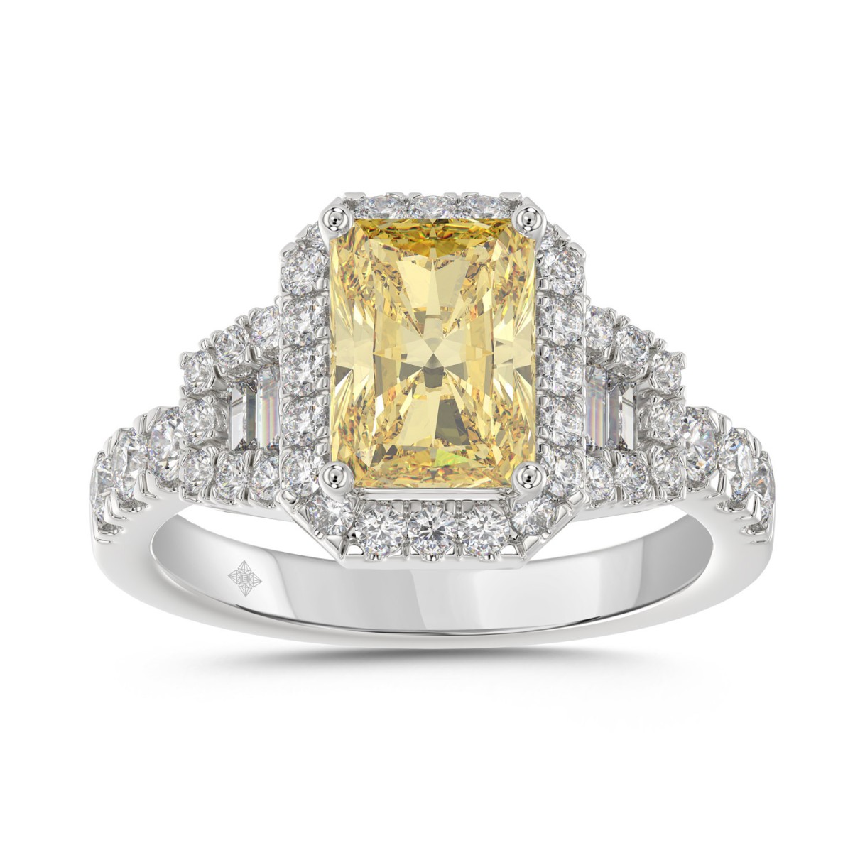 14K WHITE GOLD 2 3/4CT ROUND/BAGUETTE/RADIANT DIAMOND LADIES RING (CENTER STONE YELLOW RADIANT DIAMOND 2CT) 1 14K WHITE GOLD 2 3/4CT ROUND/BAGUETTE/RADIANT DIAMOND LADIES RING (CENTER STONE YELLOW RADIANT DIAMOND 2CT) - Image 1
