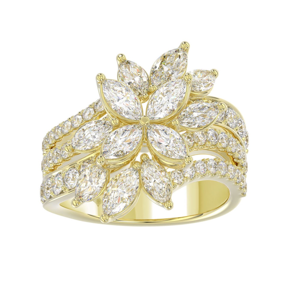 LADIES RING 2 1/4CT ROUND/MARQUISE DIAMOND 14K YELLOW GOLD 1 LADIES RING 2 1/4CT ROUND/MARQUISE DIAMOND 14K YELLOW GOLD - Image 1