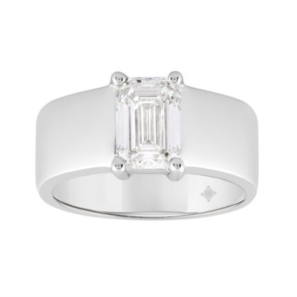 LADIES RING 2CT EMERALD DIAMOND 14K WHITE GOLD