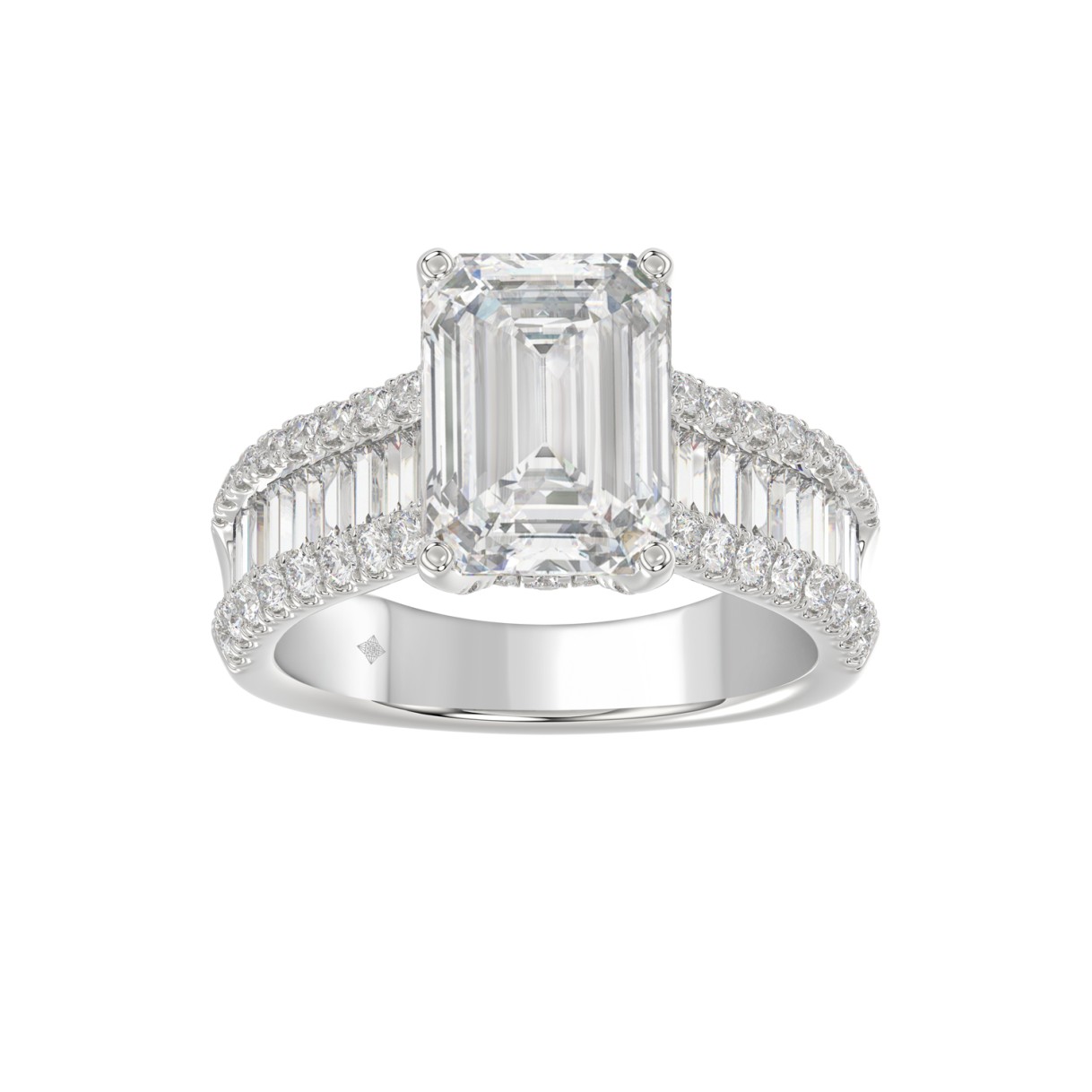 14K WHITE GOD 1 1/4CT ROUND/BAGUETTE/RADIANT DIAMOND SEMI MOUNT LADIES RING (CENTER STONE RADIANT DIAMOND 4.00CT) 1 14K WHITE GOD 1 1/4CT ROUND/BAGUETTE/RADIANT DIAMOND SEMI MOUNT LADIES RING (CENTER STONE RADIANT DIAMOND 4.00CT) - Image 1