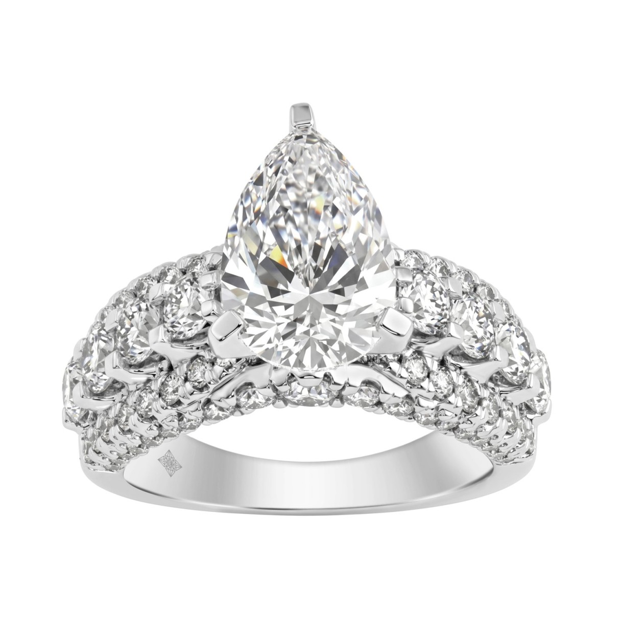 LADIES RING 5 1/4CT ROUND/ PEAR DIAMOND 14K WHITE GOLD (CENTER STONE PEAR DIAMOND 3CT ) 1 LADIES RING 5 1/4CT ROUND/ PEAR DIAMOND 14K WHITE GOLD (CENTER STONE PEAR DIAMOND 3CT ) - Image 1