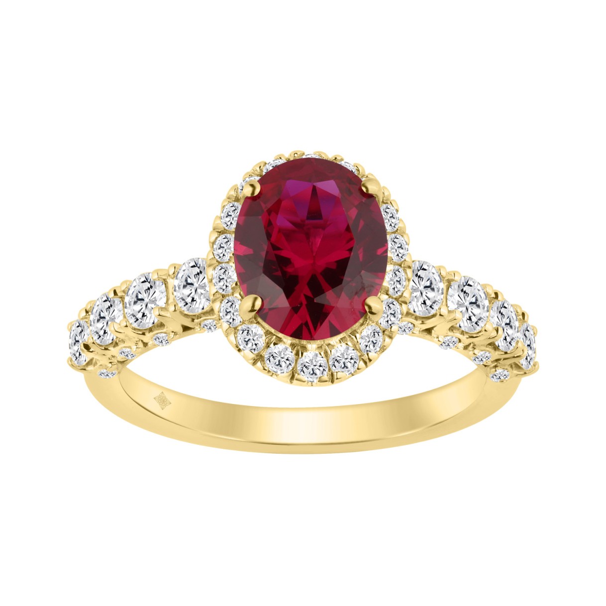 14K YELLOW GOLD 3 1/2CT ROUND/RUBY OVAL DIAMOND LADIES RING (CENTER STONE RUBY OVAL DIAMOND 2 1/2CT) 1 14K YELLOW GOLD 3 1/2CT ROUND/RUBY OVAL DIAMOND LADIES RING (CENTER STONE RUBY OVAL DIAMOND 2 1/2CT) - Image 1