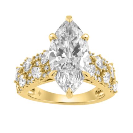 Luxury 14K Yellow Gold Diamond Ring 6 1/4Ct Marquise Center Stone With Pear & Round Diamonds, Women Fashion Engagement Ring (Color F-G -Clarity Vs