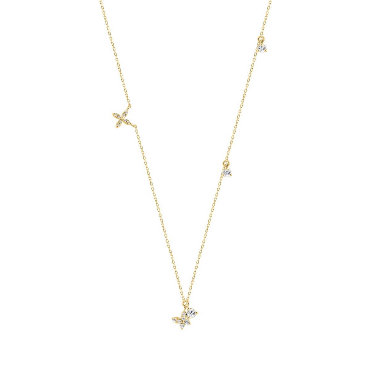 Elegant 10K Yellow Gold 1/3Ct Ladies Necklace Round Diamond Accents Butterfly And Star Charms 1 Elegant 10K Yellow Gold 1/3Ct Ladies Necklace Round Diamond Accents Butterfly And Star Charms - Image 1