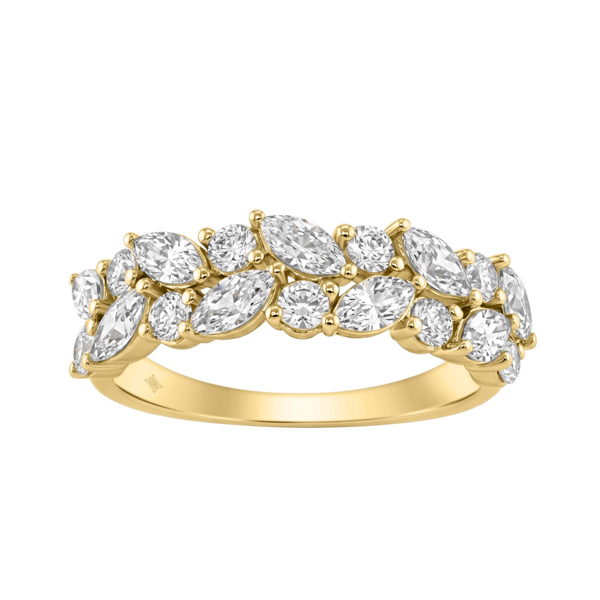 Elegant 14K Yellow Gold 1 1/3Ct Lab Grown Diamond Fashion Ring Alternating Round & Marquise Stones, Ladies Fashion Jewelry (Color F-G -Clarity Vs1 1 Elegant 14K Yellow Gold 1 1/3Ct Lab Grown Diamond Fashion Ring Alternating Round & Marquise Stones, Ladies Fashion Jewelry (Color F-G -Clarity Vs1 - Image 1