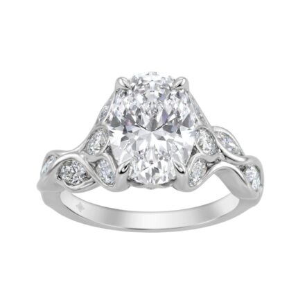 Ladies 14K White Gold 4 1/5Ct Multi-Shape Diamond Engagement Ring Round, Oval & Marquise With Side Stones 3Ct Oval Center Stone (Color F-G -Clarit