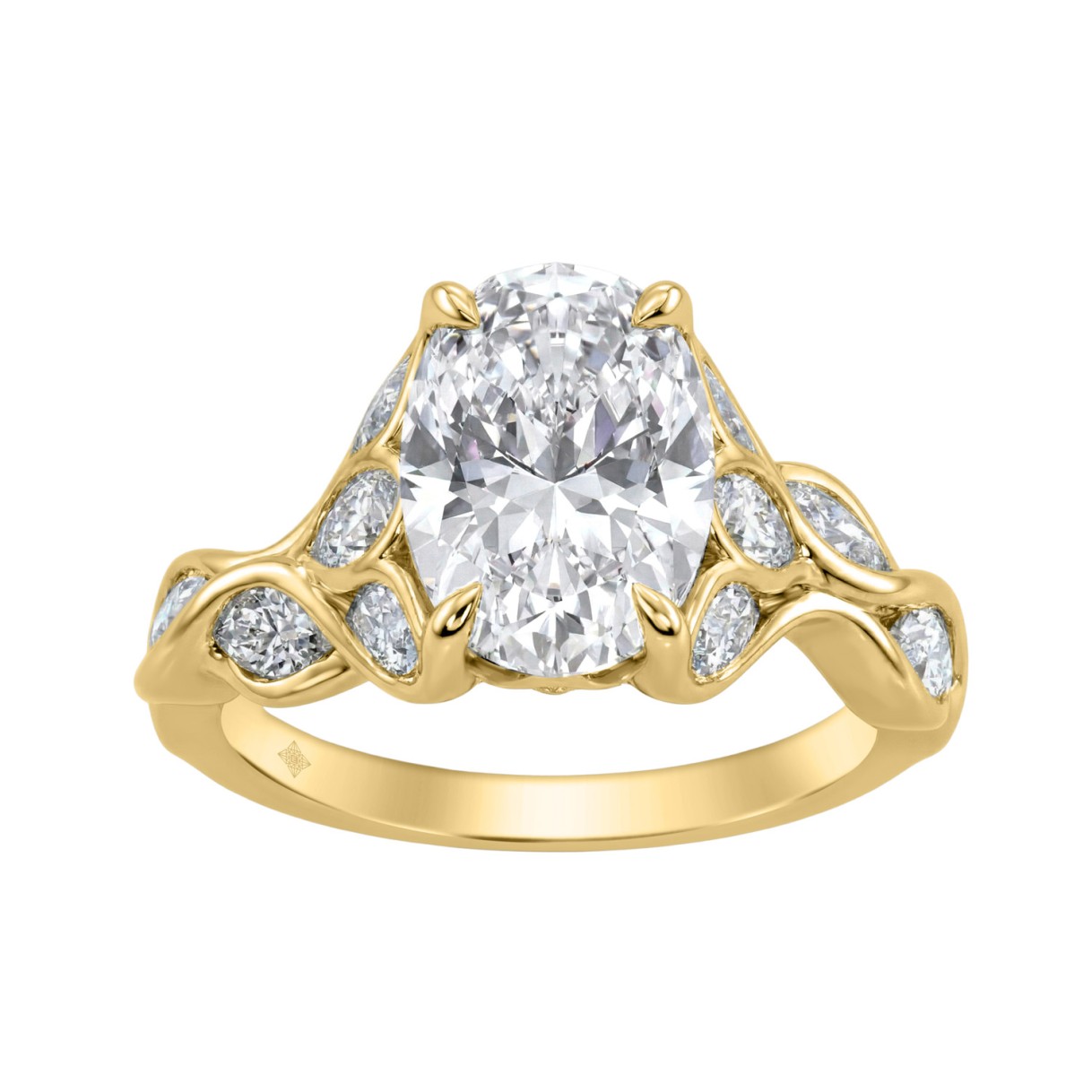 Ladies 14K Yellow Gold 4 1/5Ct Multi-Shape Diamond Engagement Ring Round, Oval & Marquise With Side Stones 3Ct Oval Center Stone (Color F-G -Clari 1 Ladies 14K Yellow Gold 4 1/5Ct Multi-Shape Diamond Engagement Ring Round, Oval & Marquise With Side Stones 3Ct Oval Center Stone (Color F-G -Clari - Image 1