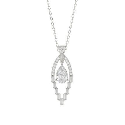 LADIES PENDANT 1 1/2CT ROUND/BAGUETTE/PEAR DIAMOND 14K WHITE GOLD