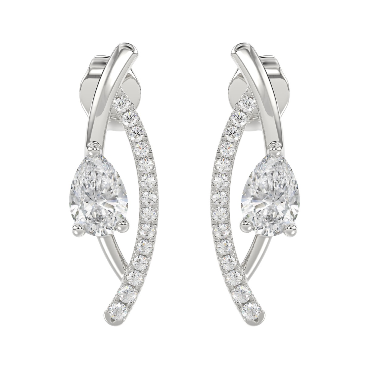 14K WHITE GOLD 1.00CT ROUND/PEAR DIAMOND LADIES EARRINGS 1 14K WHITE GOLD 1.00CT ROUND/PEAR DIAMOND LADIES EARRINGS - Image 1