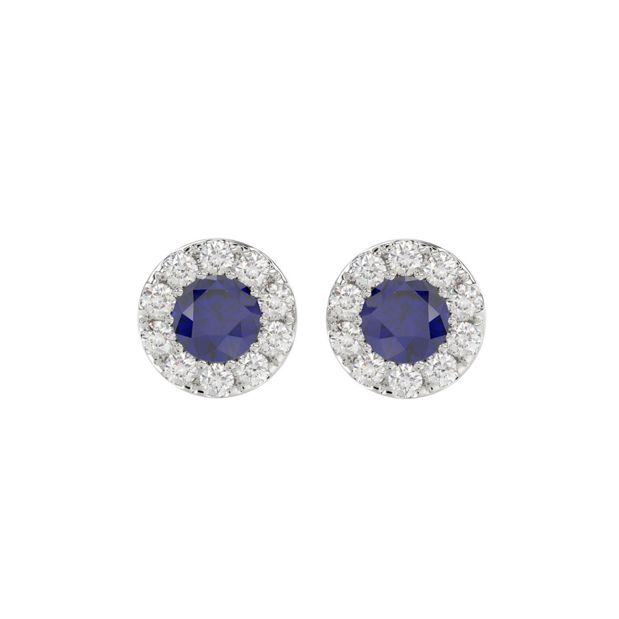 14K WHITE GOLD 1/2CT ROUND/BLUE SAPPHIRE ROUND DIAMOND LADIES EARRINGS 1 14K WHITE GOLD 1/2CT ROUND/BLUE SAPPHIRE ROUND DIAMOND LADIES EARRINGS - Image 1