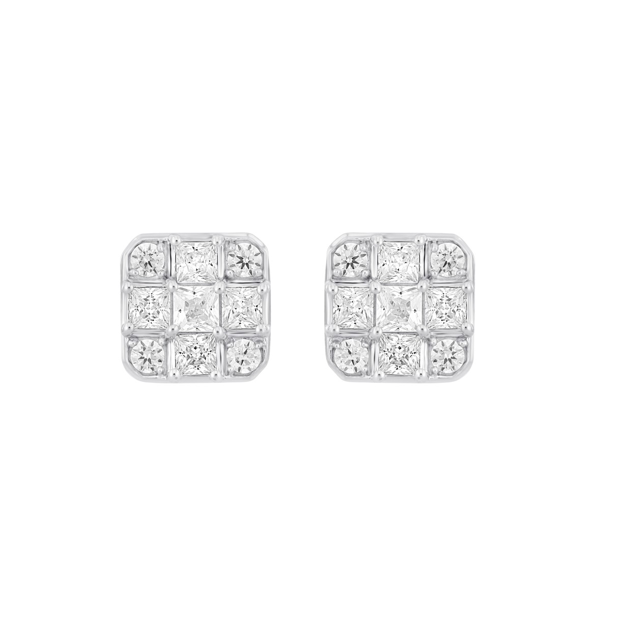 LADIES EARRINGS 1CT ROUND/PRINCESS DIAMOND 14K WHITE GOLD 1 LADIES EARRINGS 1CT ROUND/PRINCESS DIAMOND 14K WHITE GOLD - Image 1