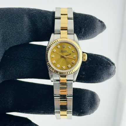 Rolex Oyster Perpetual AM Champagne / Yellow Diamond Markers Dial on Oyster Ref 67193